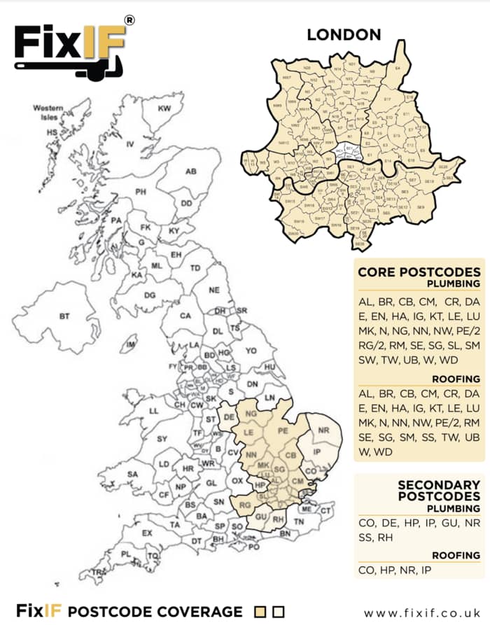 Fixif - The Postcodes what we cover in the UK
